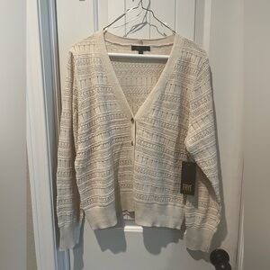 NWT Frye Cream Tan Textured Knit Cardigan button Sweater women’s sz large